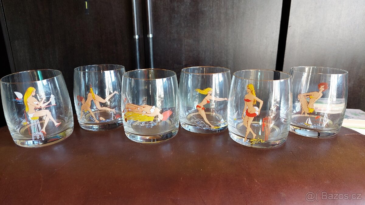 Retro malované sklenice 6 ks, slečny