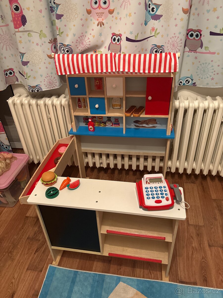 Dětská dřevěná prodejna+digitální kasa