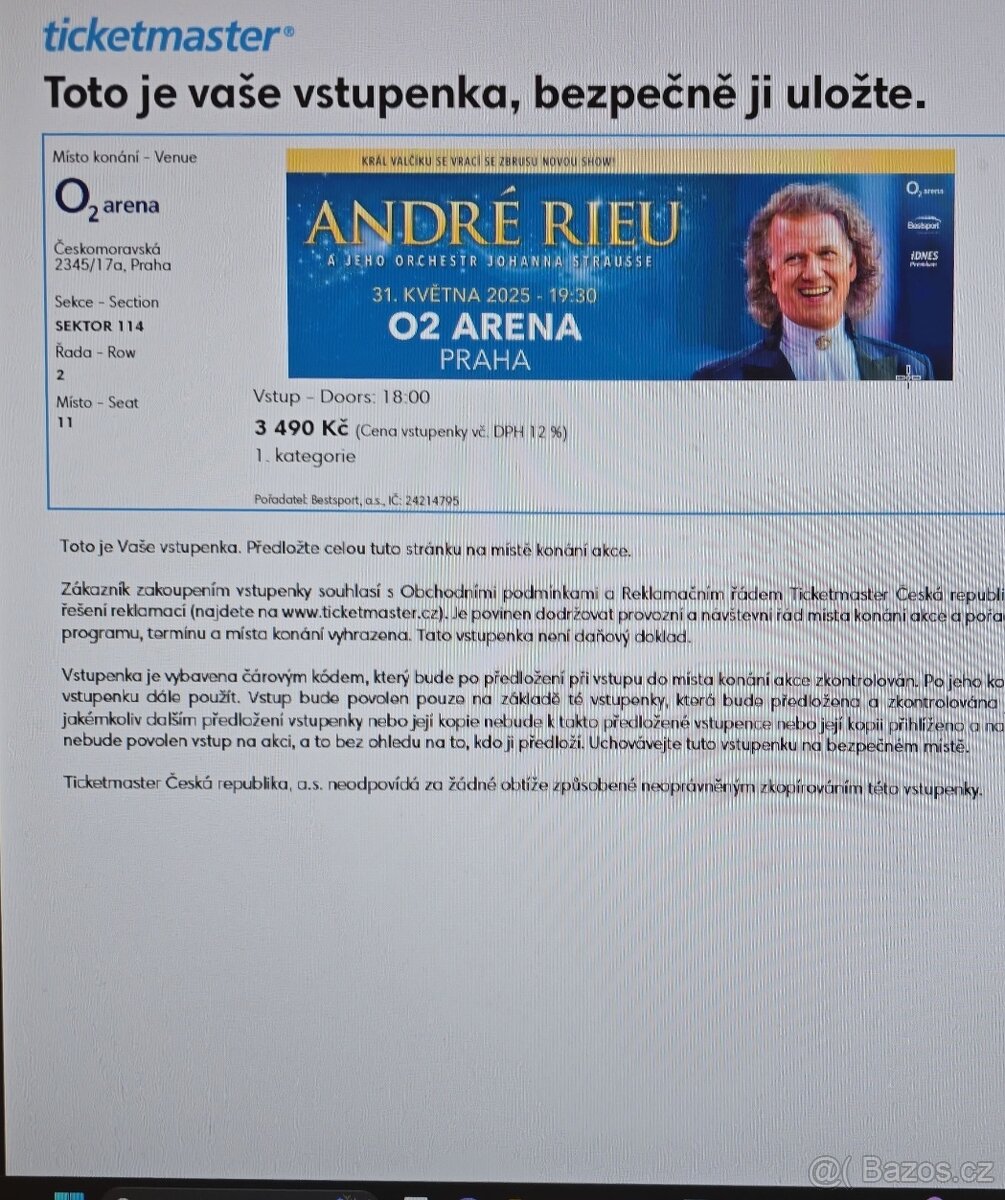 31.5. André Rieu 2x vstupenka