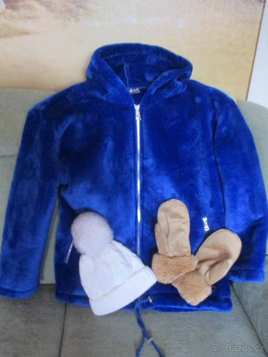 XL Nenošená kožíšková bundomikina,nové rukavice + čepice