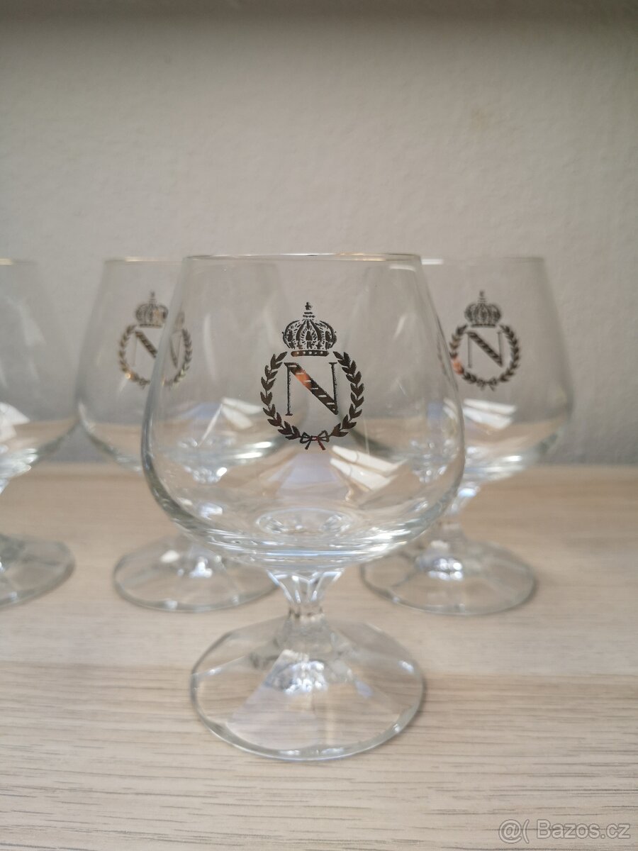 Sada 6 sklenek na koňak / brandy – Napoleon styl, zlatý lem
