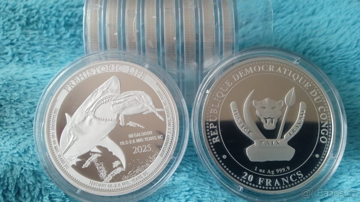 Stříbrná mince Prehistoric Life II. - Megalodon 1 oz 2025