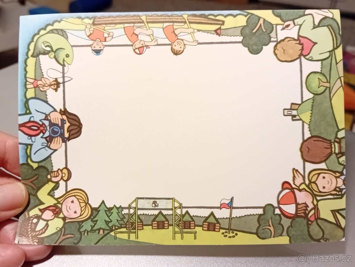Kreslená pohlednice ze 70. let: Pozdrav z pionýrského tábora