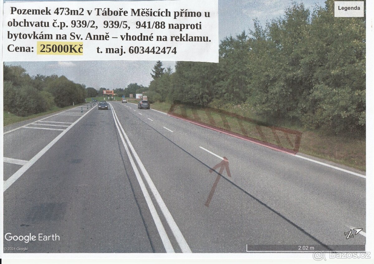 Poz. 473m2 přímo u obchvatu Tábora 25000Kč