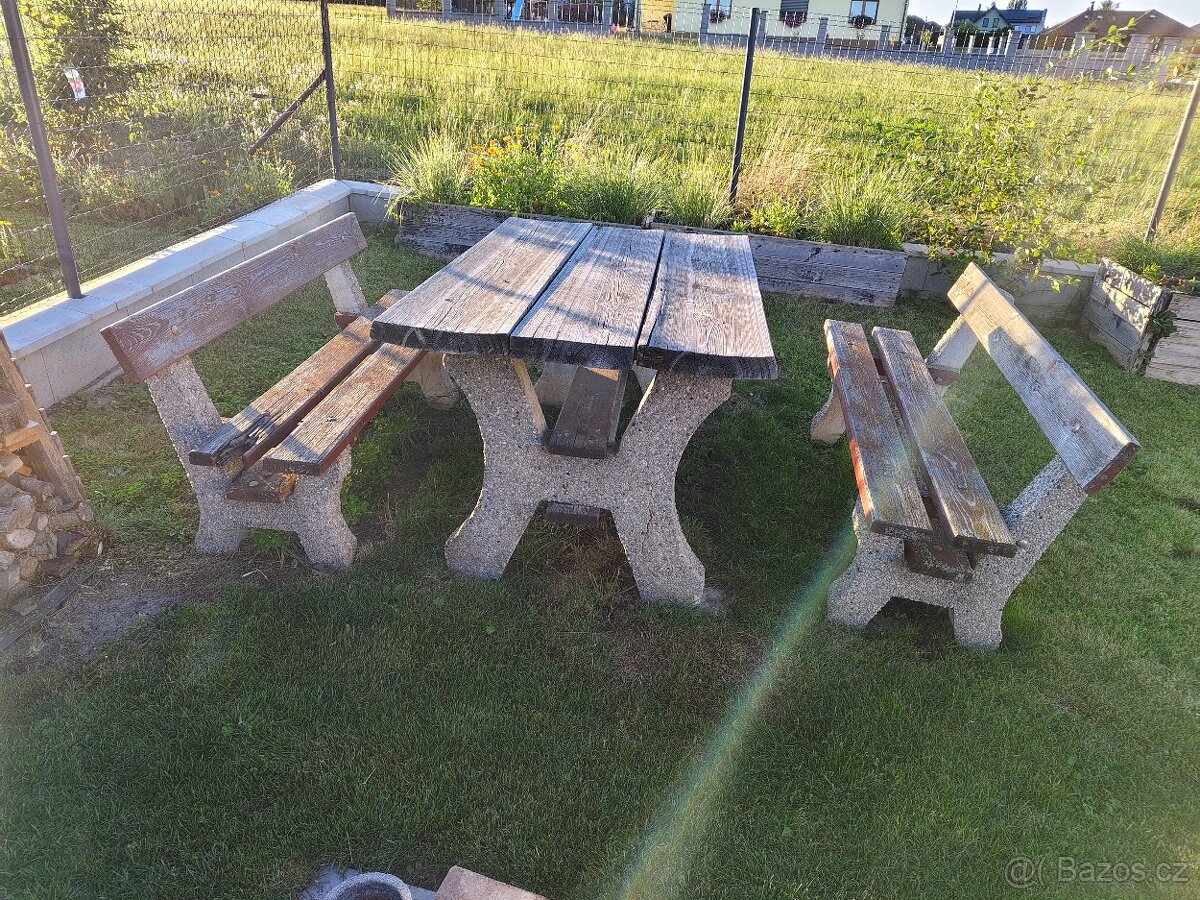 Betonový set stůl + 2x lavice