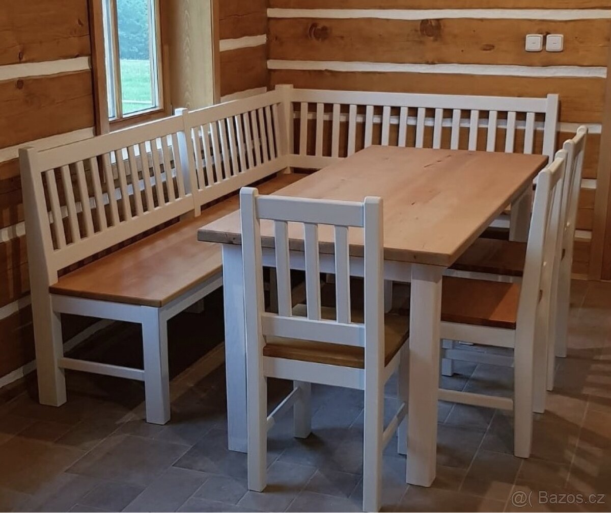 NOVÁ Rohová lavice + stůl + židle