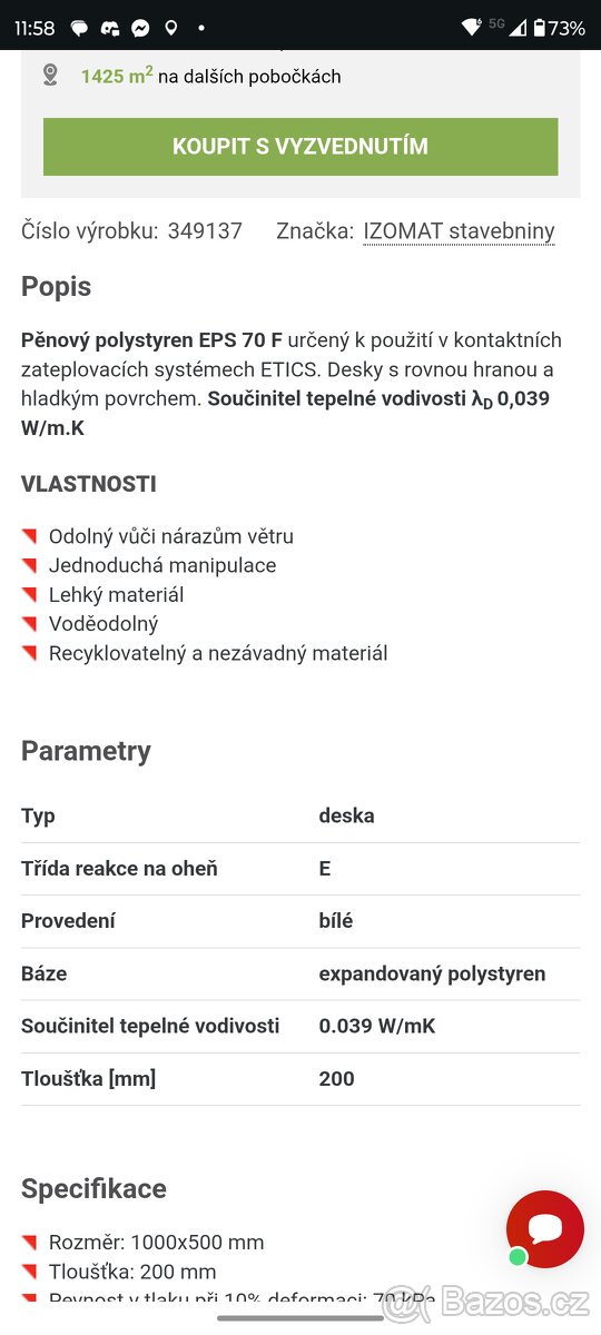 Polystireny na zateplení tloušťka 20cm hmozdenkydo, krytky