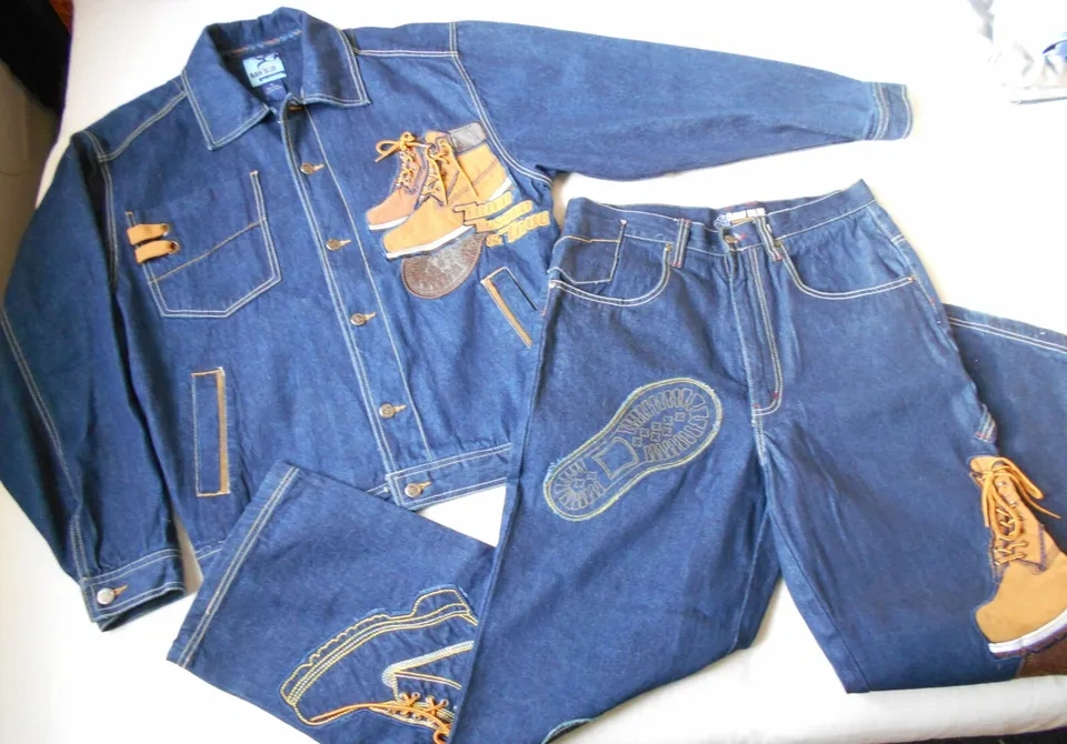 Vintage Hip Hop Rap Jeans Souprava Raw Blue Fubu Timberland