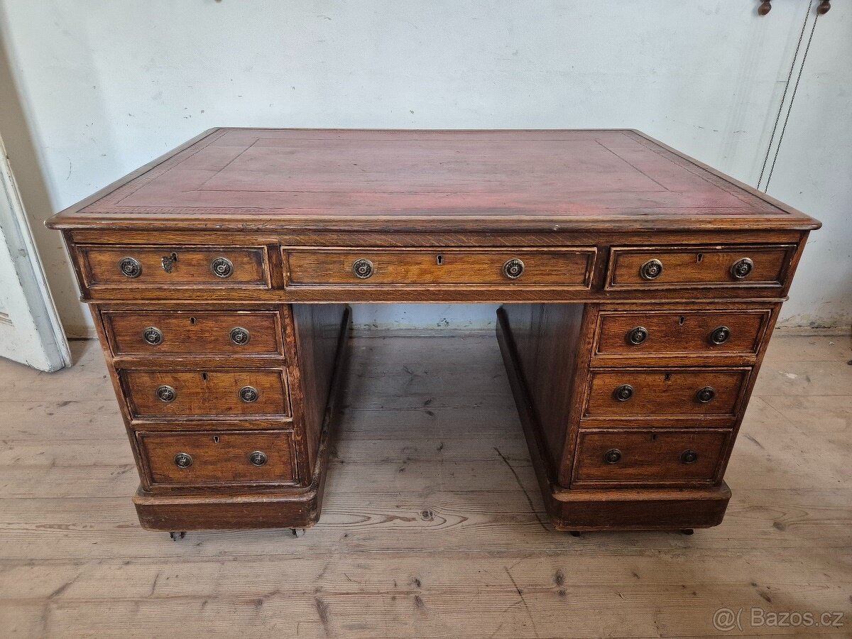 Anglický viktoriánský psací stůl - Oboustranný