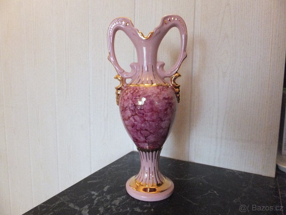 Růžový porcelán, velká krásná stará váza Victoria, výška 27,