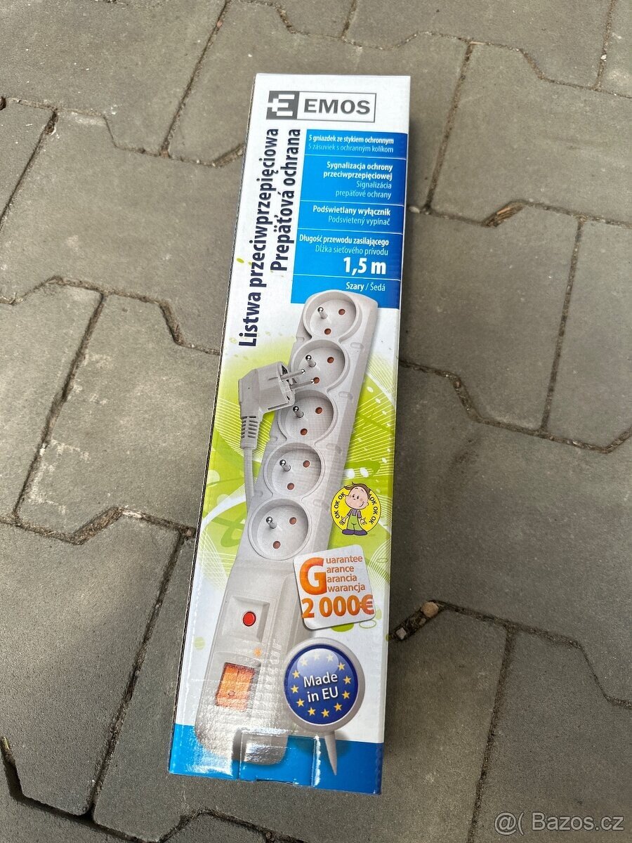 Přepěťová ochrana emos 5 zásuvek 1,5m nová