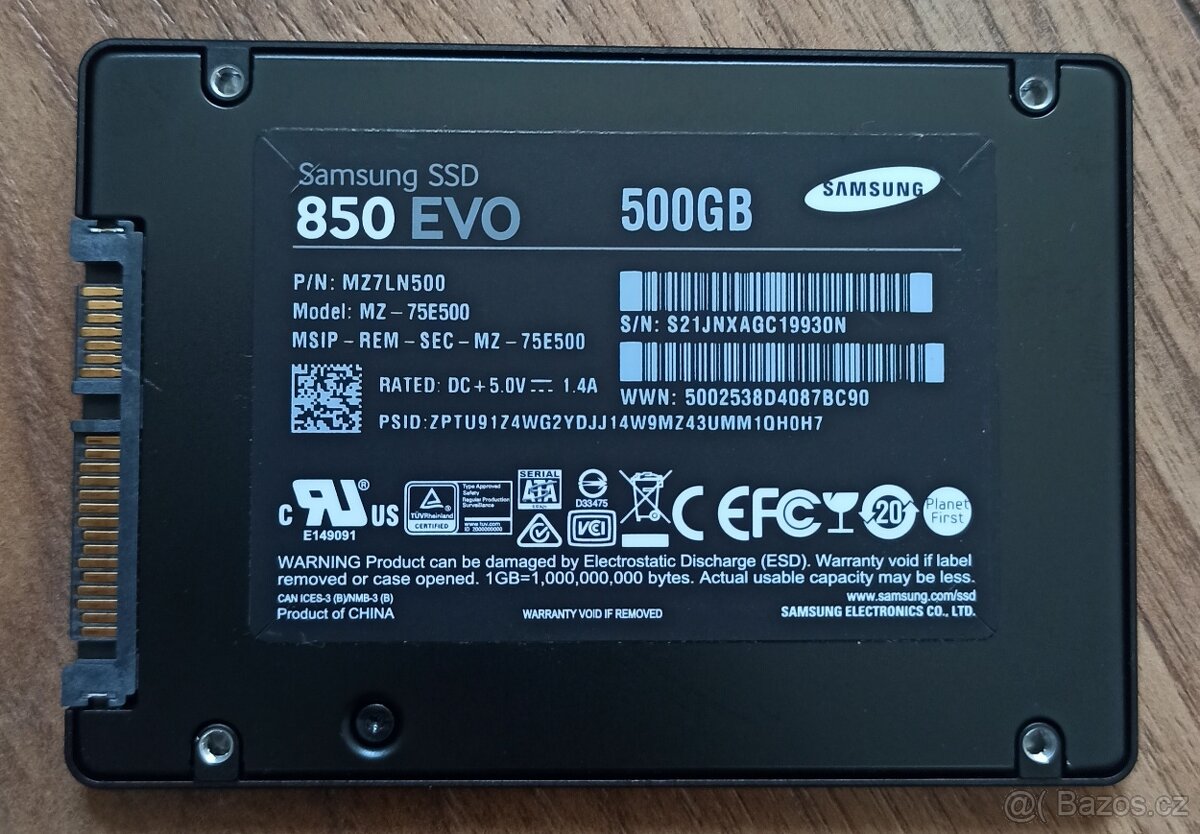 Samsung SSD 850 EVO, disk (2,5) 500GB model:MZ-75E500