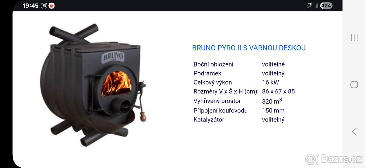 Teplovzdušné kamna Bruno s varnou deskou