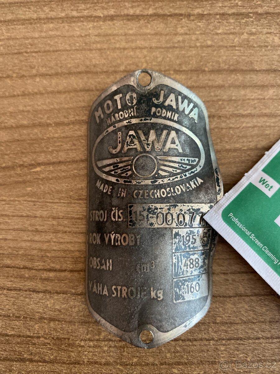 Jawa 500 Ohc typový štítek