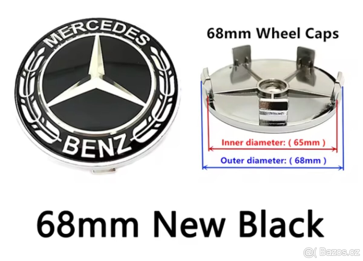 Středové pokličky/krytky kol Mercedes -68mm- Sada 4 ks