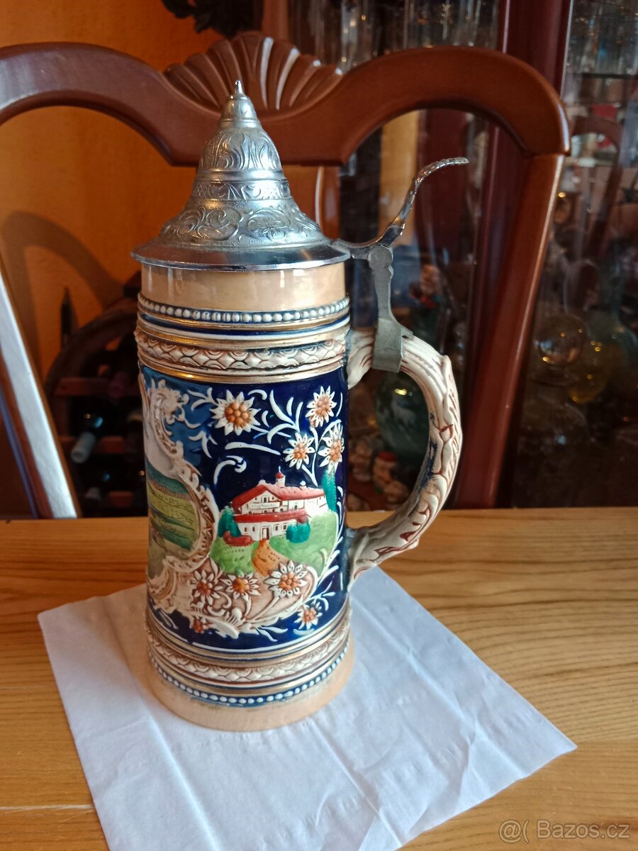 Pěkný starý, keramický korbel - Tuplák