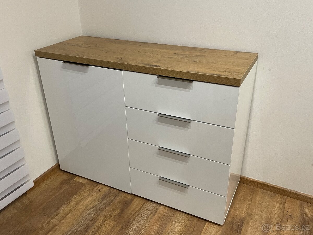 Komoda XXXlutz, bílá + barva dubu, 120/89/43 cm
