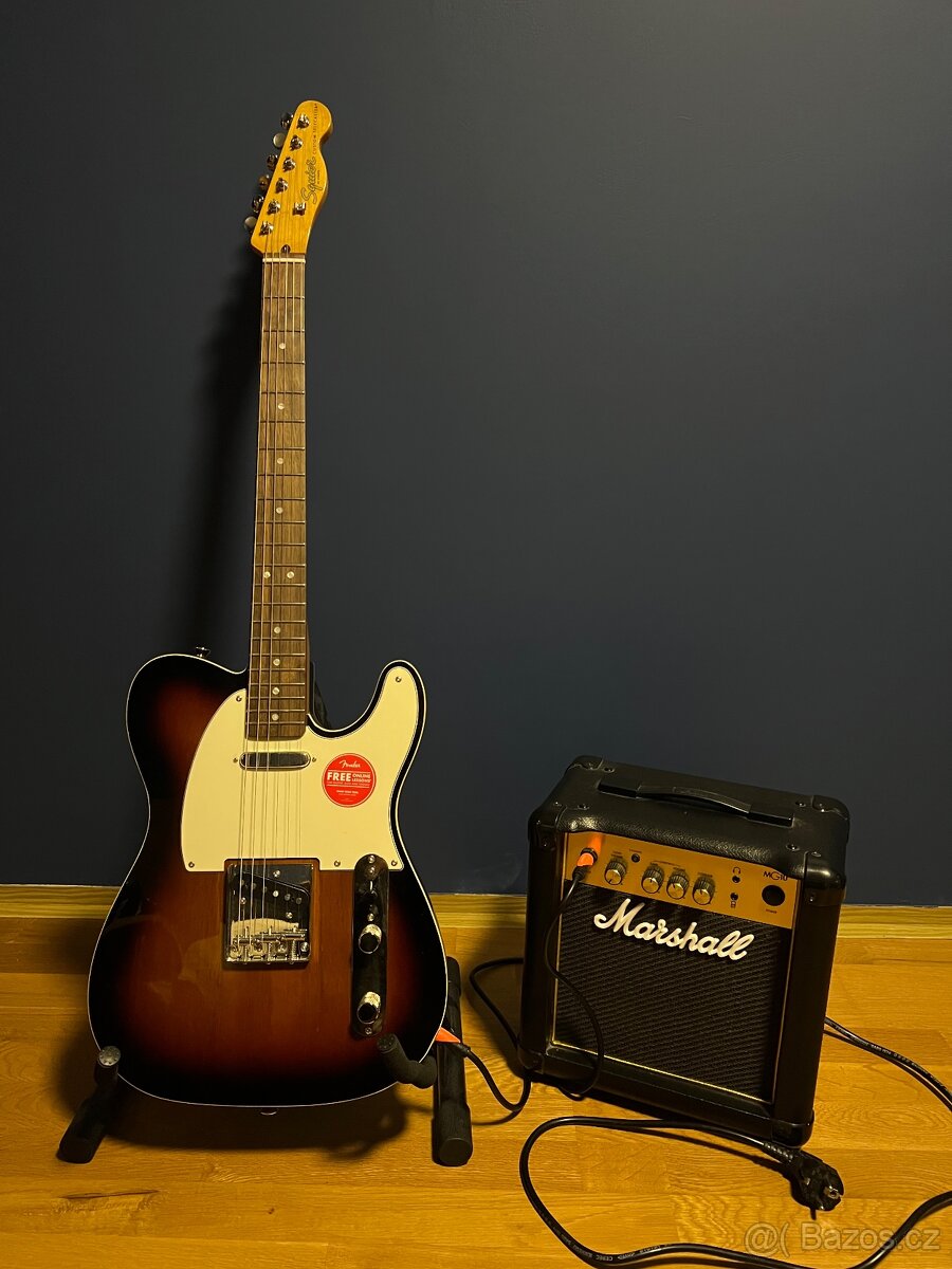 Elektrická kytara Squier s kombem Marshall