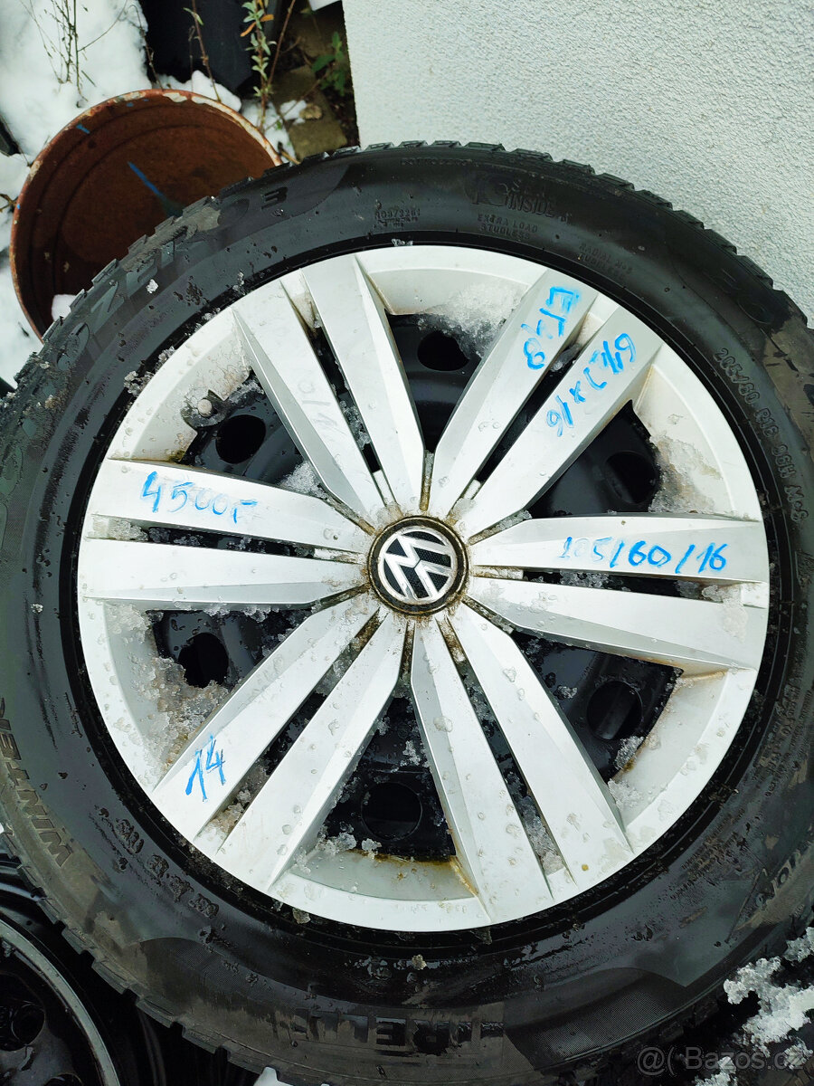 Plechové disky 16" s pneu VW, 6,5Jx16, ET 48, 5x112.
