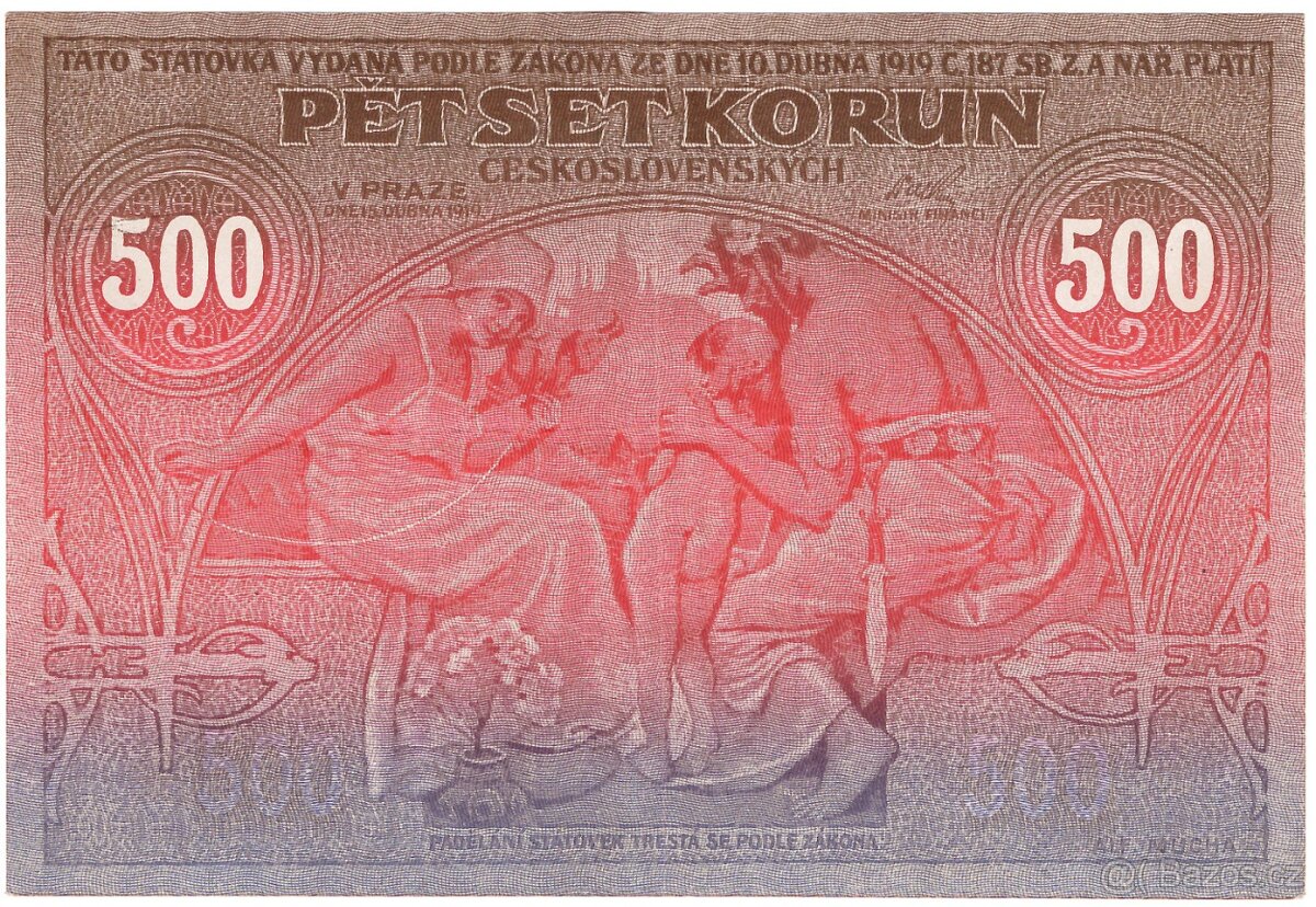 500 Kč 1919 - padělek typ 2 (Mészáros)