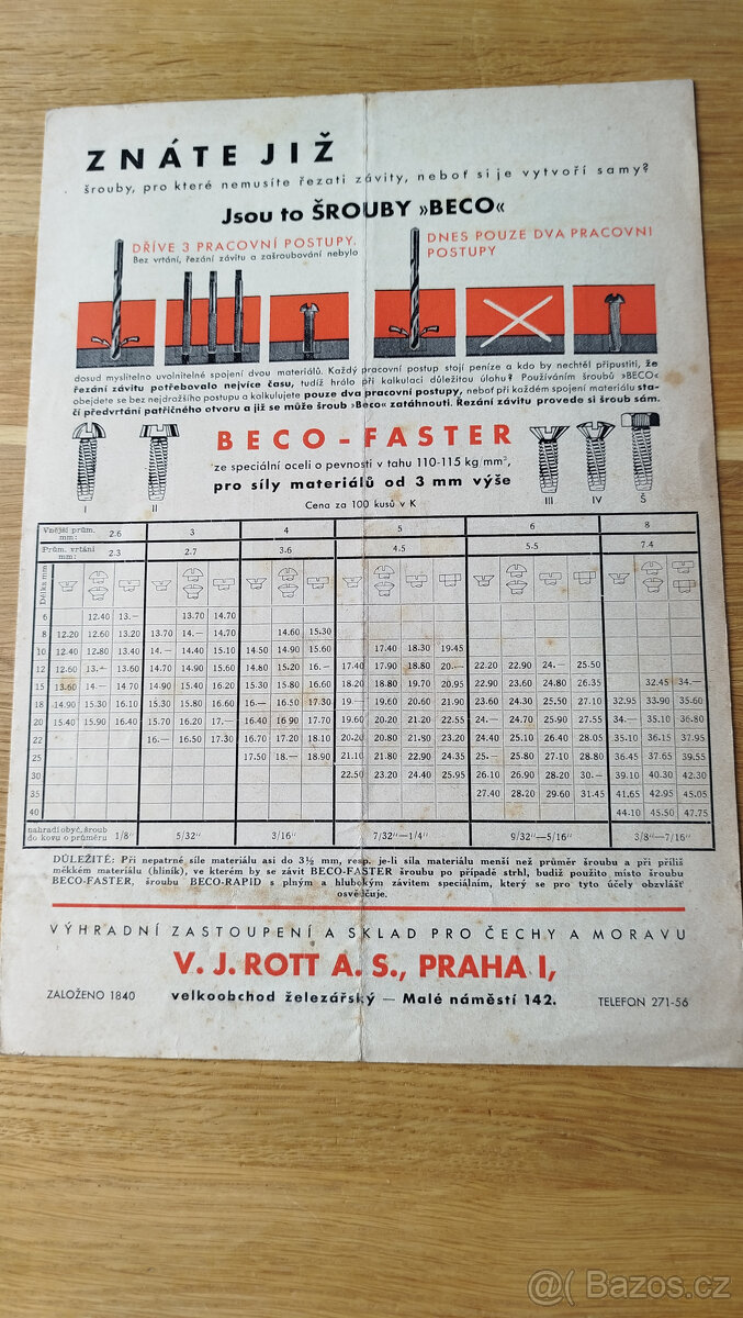 předválečný prospekt z roku 1939 Rott železářství Praha