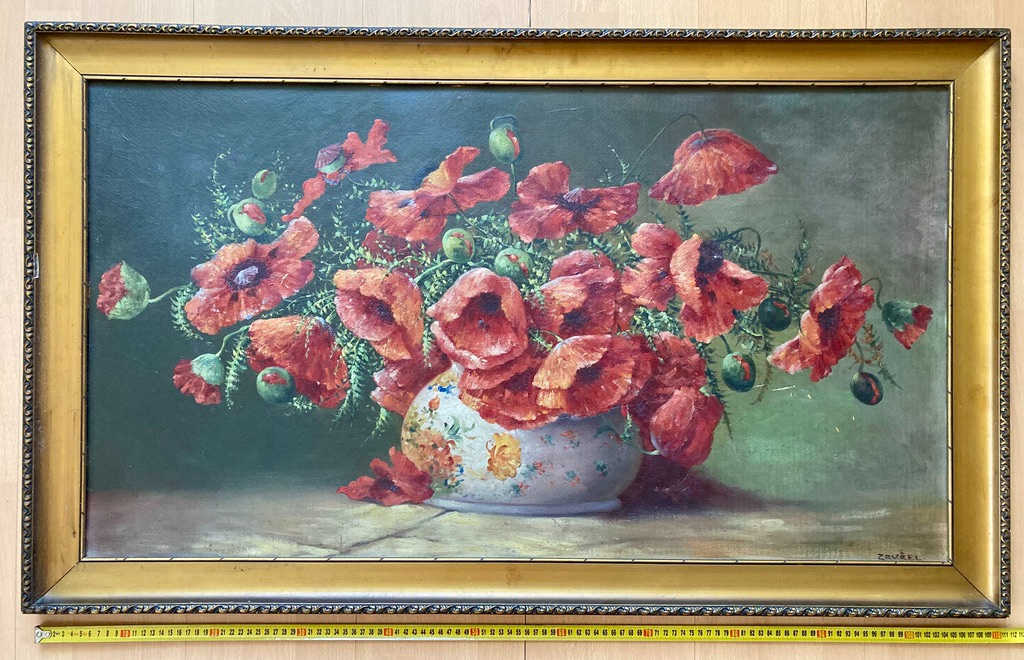 Originální olejomalba – zátiší s vlčími máky (autor: Zavřel)