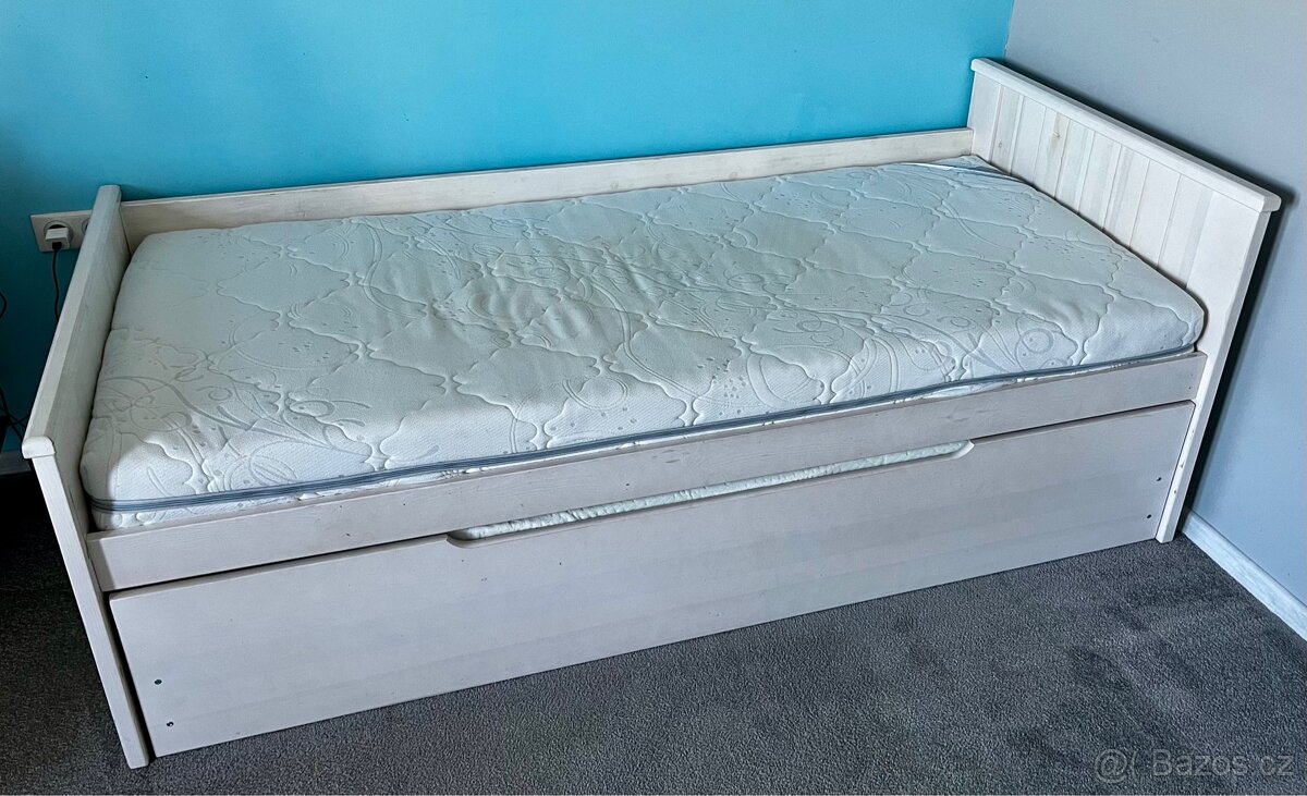 Postel s přistýlkou a úložným prostorem, 200x90 bílá