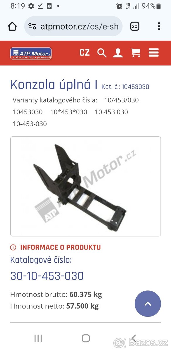 Zetor forterra-zadni konzola