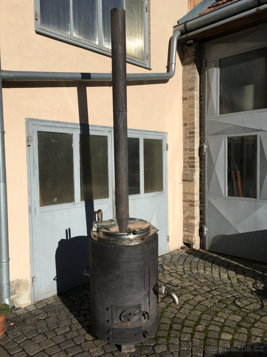 Nerezový dvouplášťový 80 l pařák/vařič/brutar na dřevo