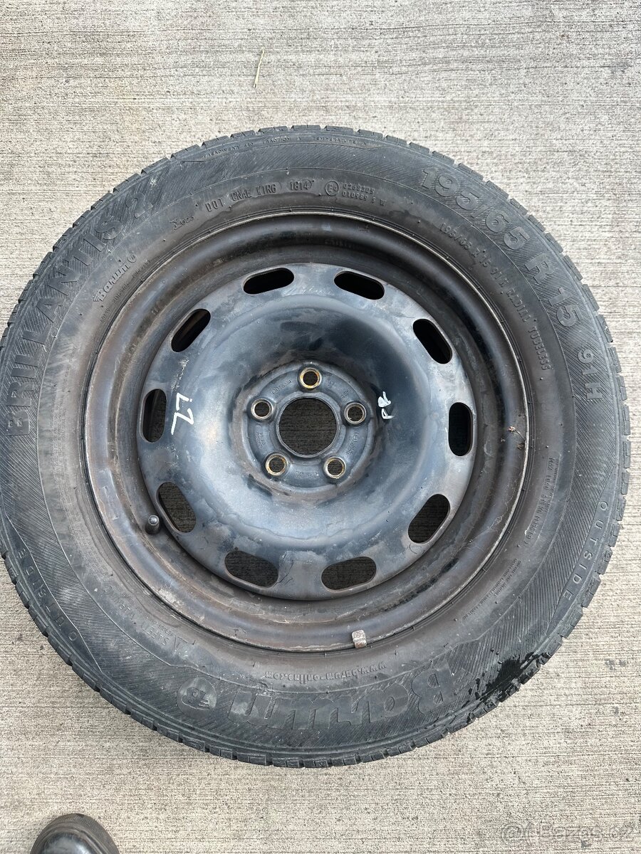 Plechové disky 5x100 + pneumatiky Barum 195/65/15
