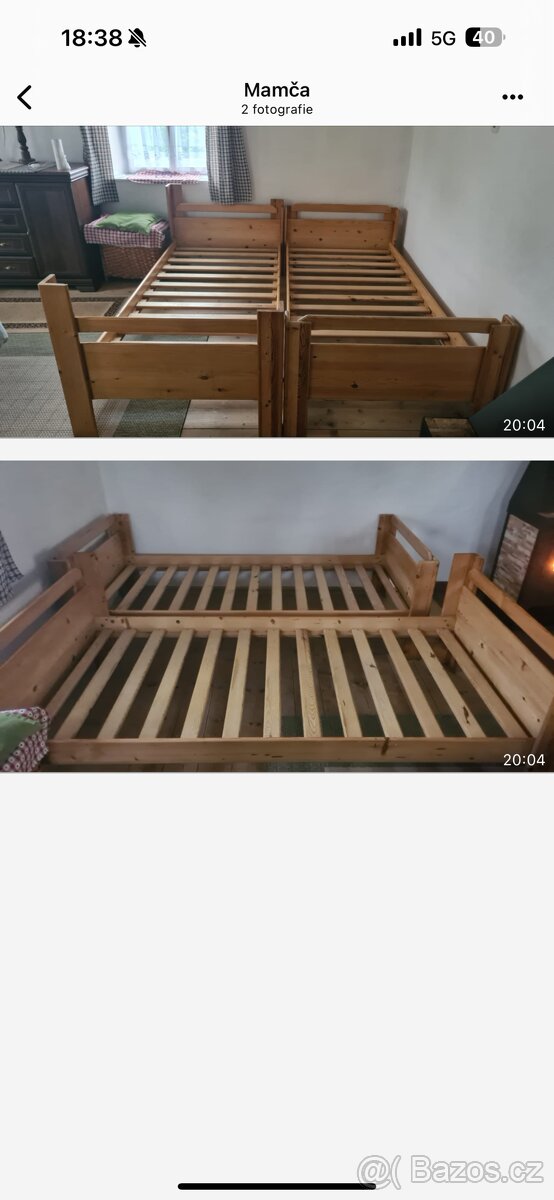 Masiv Prodám 2x jednolůžkovou postel
