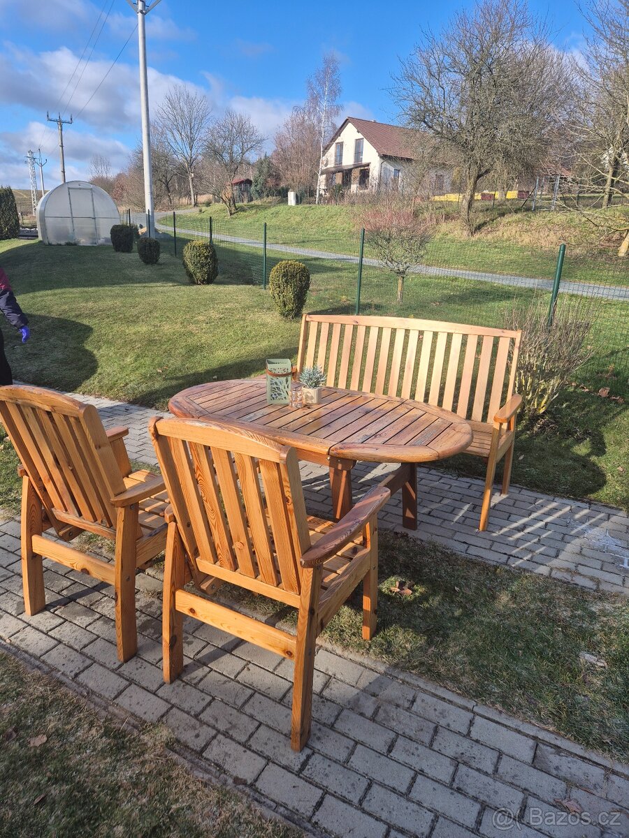 Zahradní set, lavice stůl a židle masiv