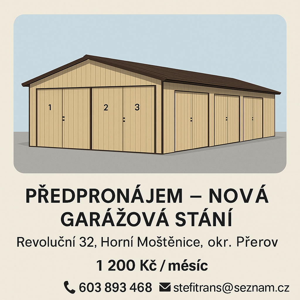 PŘEDPRONÁJEM – NOVÉ GARÁŽOVÉ STÁNÍ (VETERÁNI, MOTORKY)