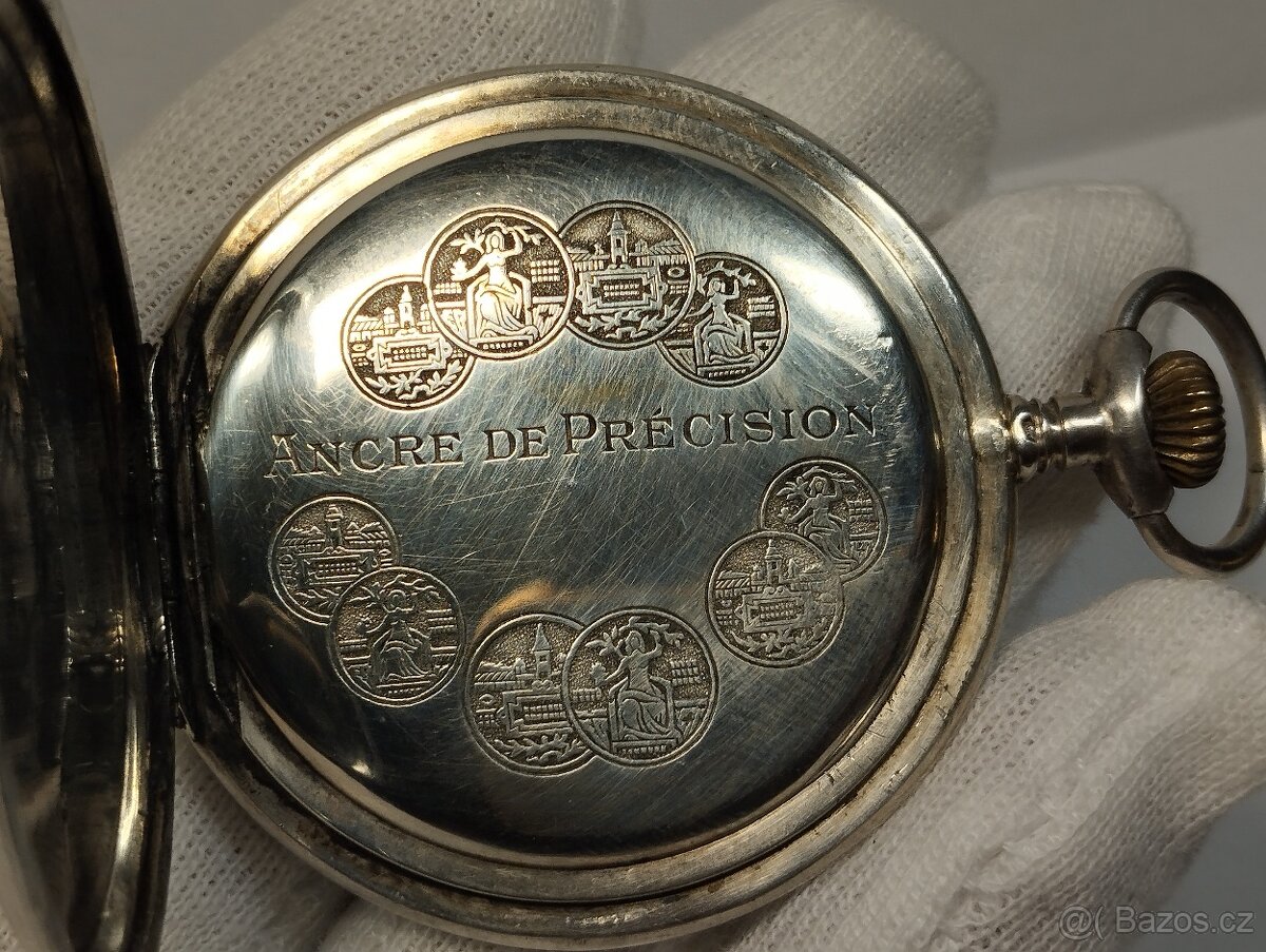 Staré tříplášťové celostříbrné kapesní hodinky, MEDAILE