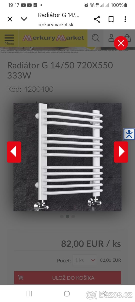 Koupelnový radiátor bílý.