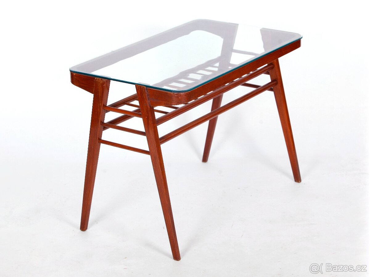 F. Jirák, designový retro stolekse sklem.