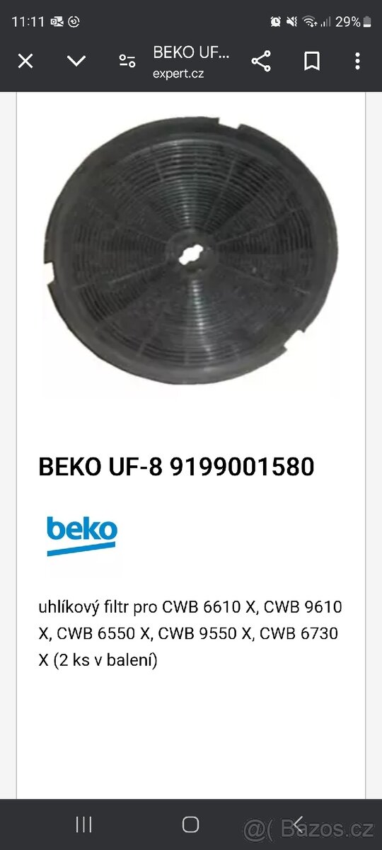 uhlíkový filtr BEKO UF