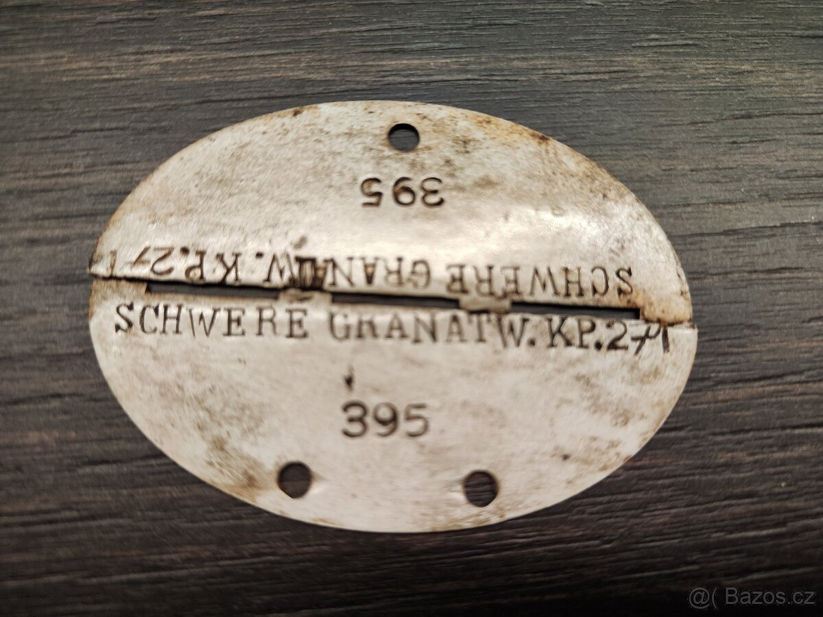 ID vojenská osobní známka Wehrmacht - těžké minomety
