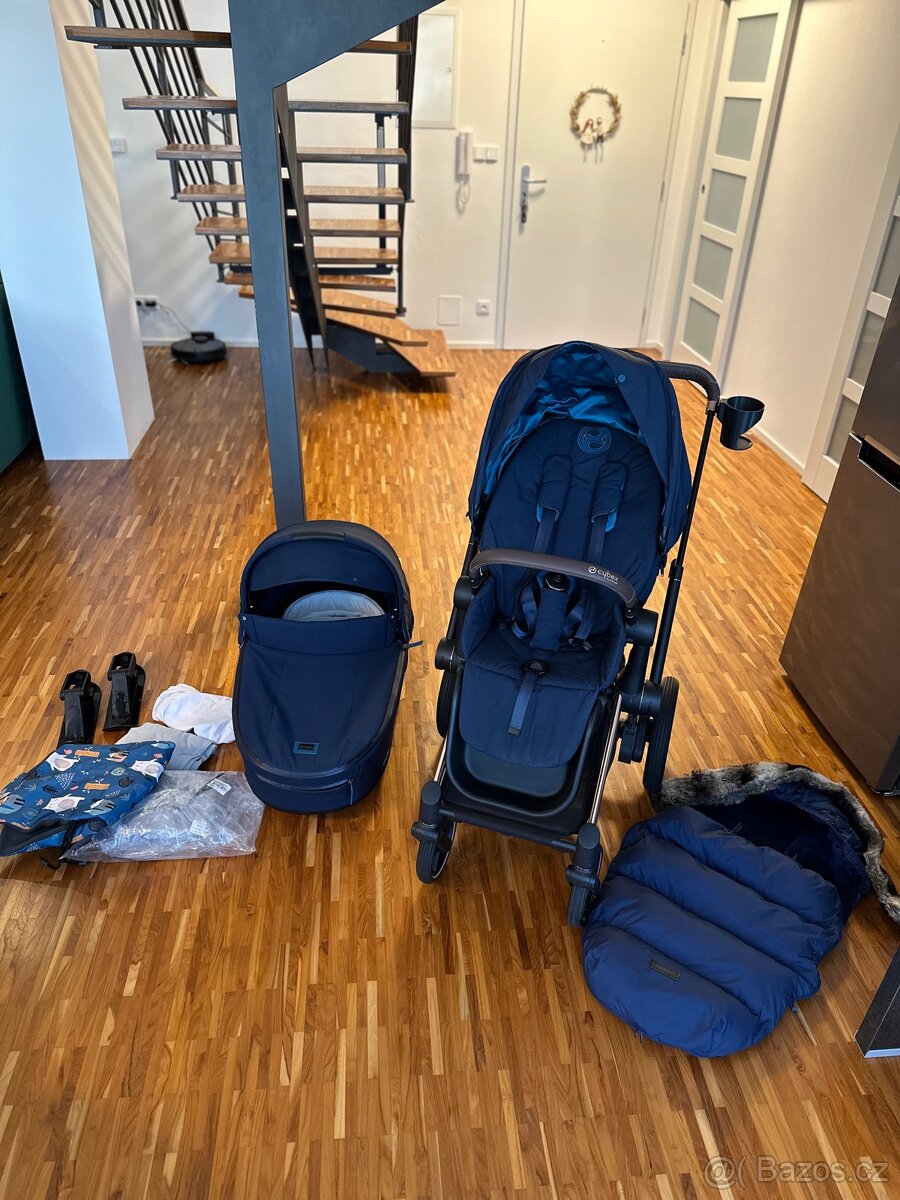 Cybex e-Priam nautical blue korba + seatpack + doplňky