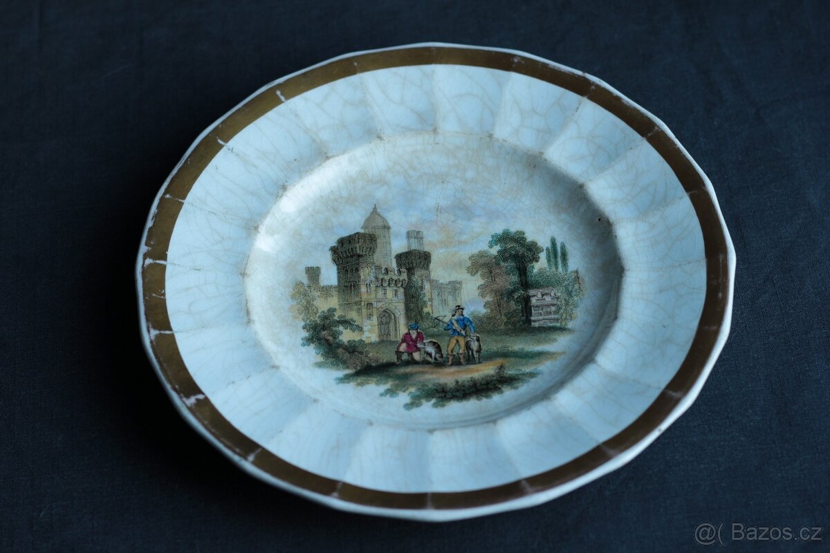 Talíř s motivem hradu, William Smith & Co, kolem r. 1850,
