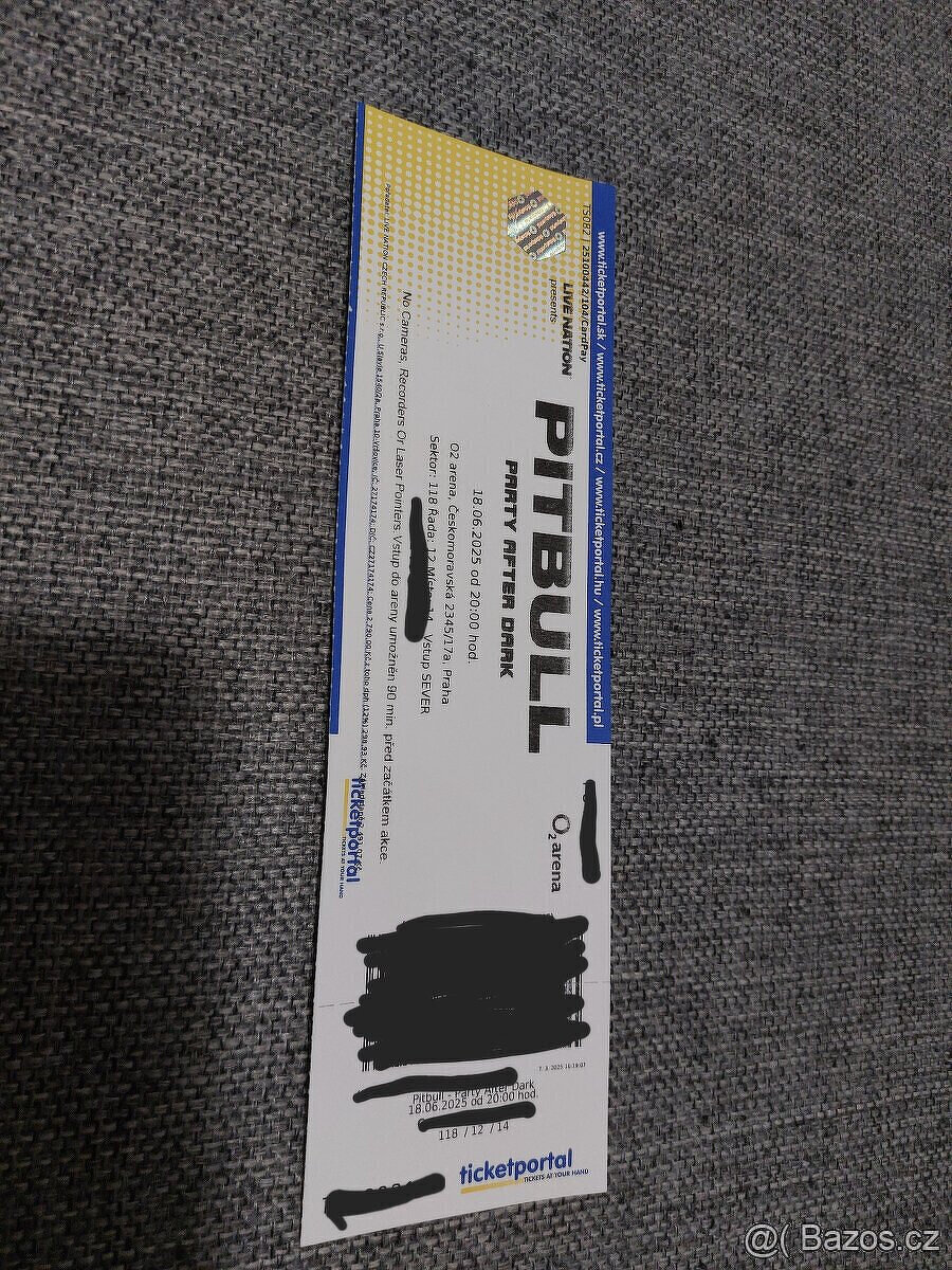 Vstupenka na koncert Pitbulla - Praha O2 - spodní sektor