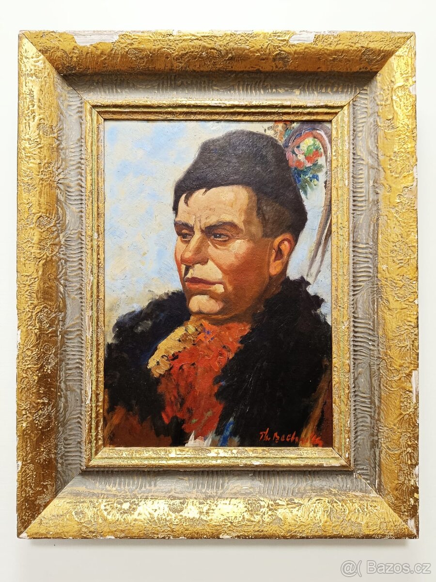 Obraz Theodor Bechník, portrét stárka, olej na desce 66x52