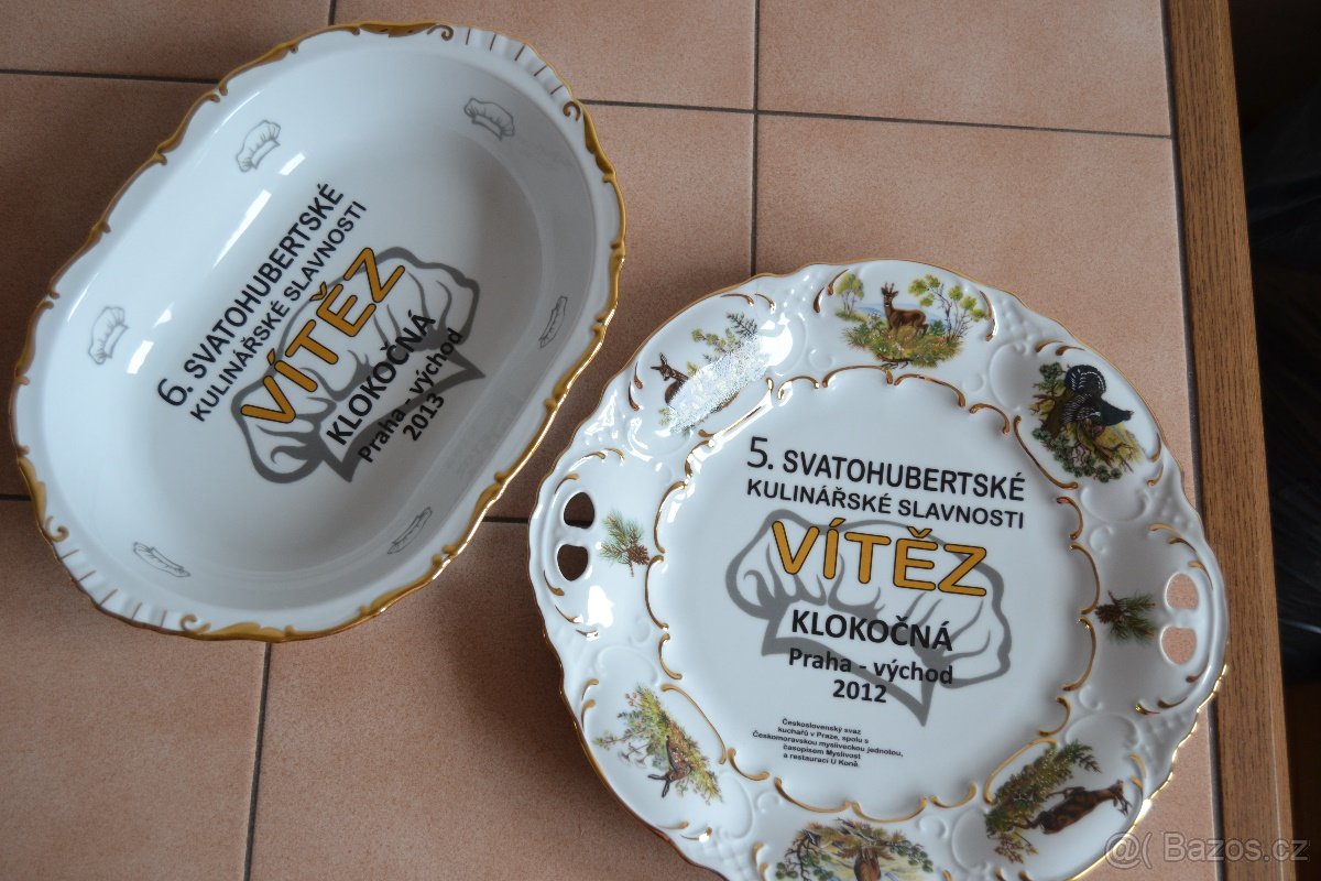 KRÁSNÉ PORCELÁNOVÉ TÁCY - myslivecký motiv-značeno