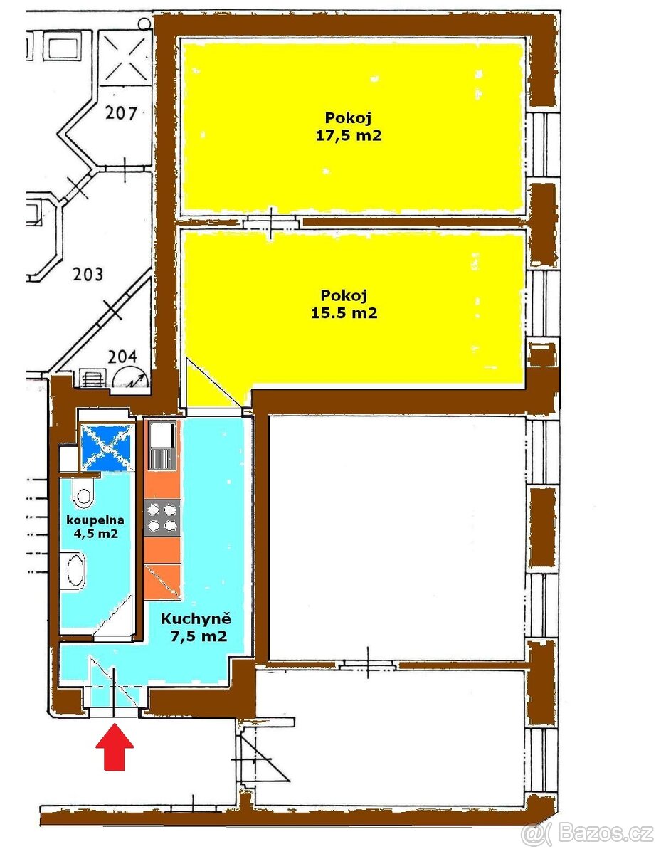Byt 2+1 45 m po rekonstrukci - nezařízený - jen kuch. linka