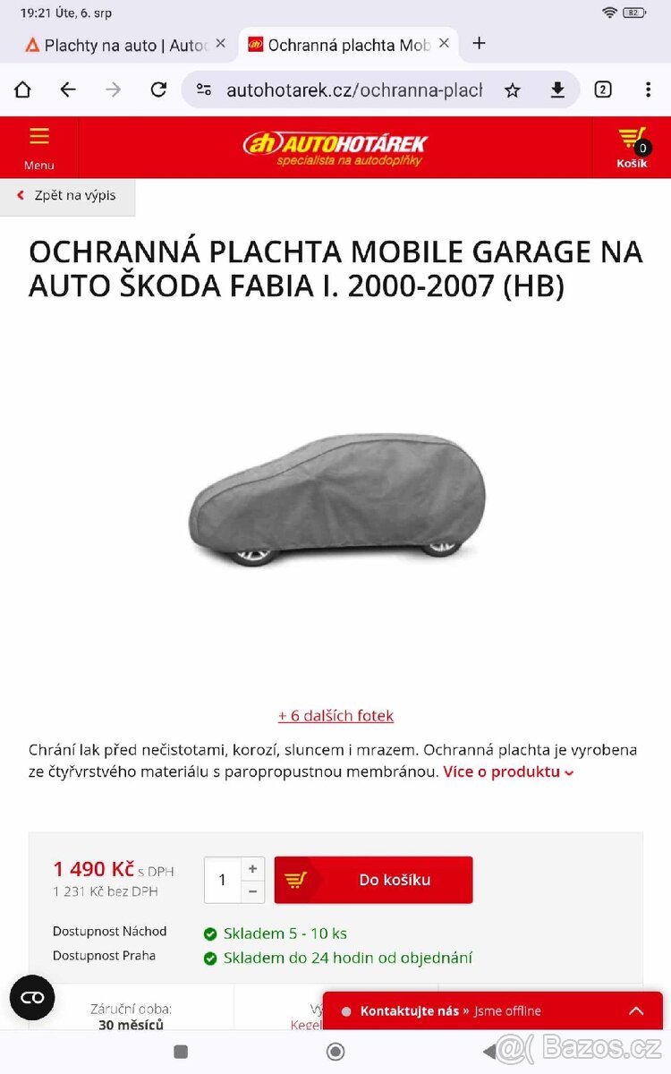 Prodám úplně novou krycí plachtu na škoda Fabia HB