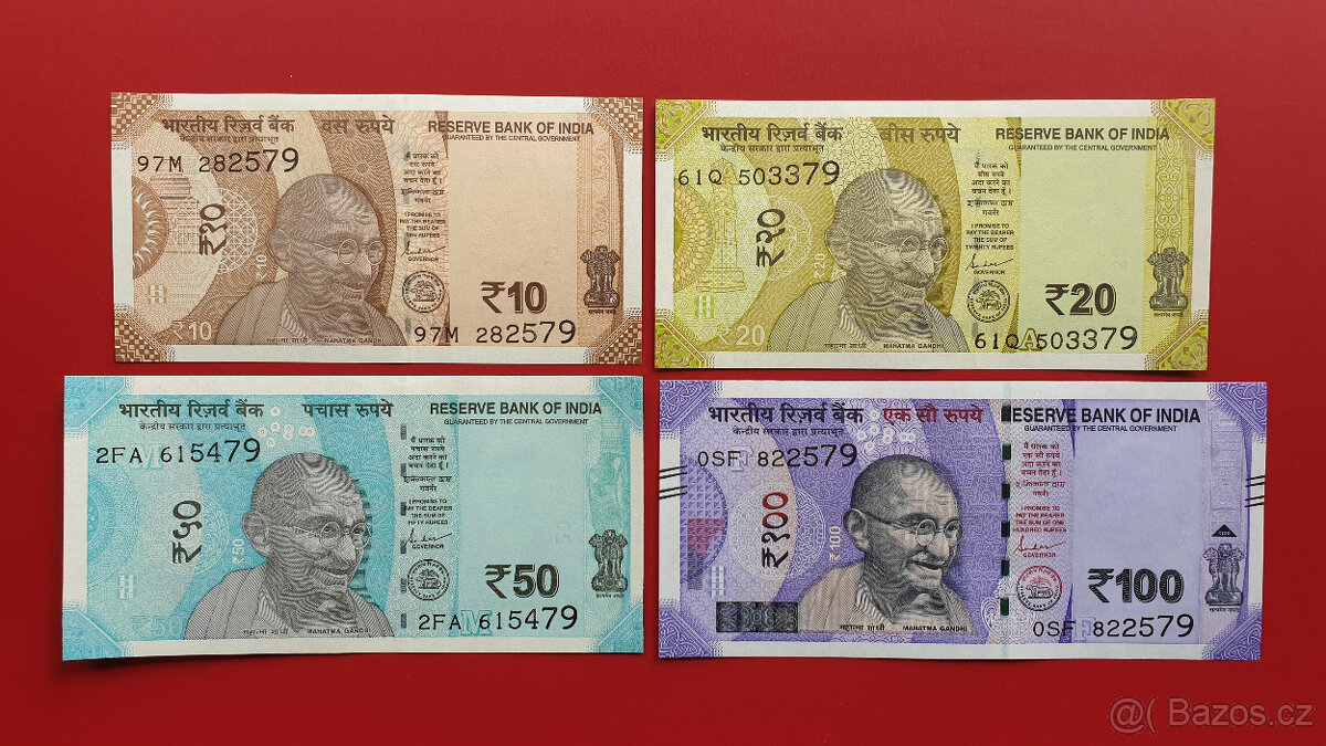 Bankovky INDIE 10,20,50 a 100 RUPIÍ 2023/24 UNC číslo #79
