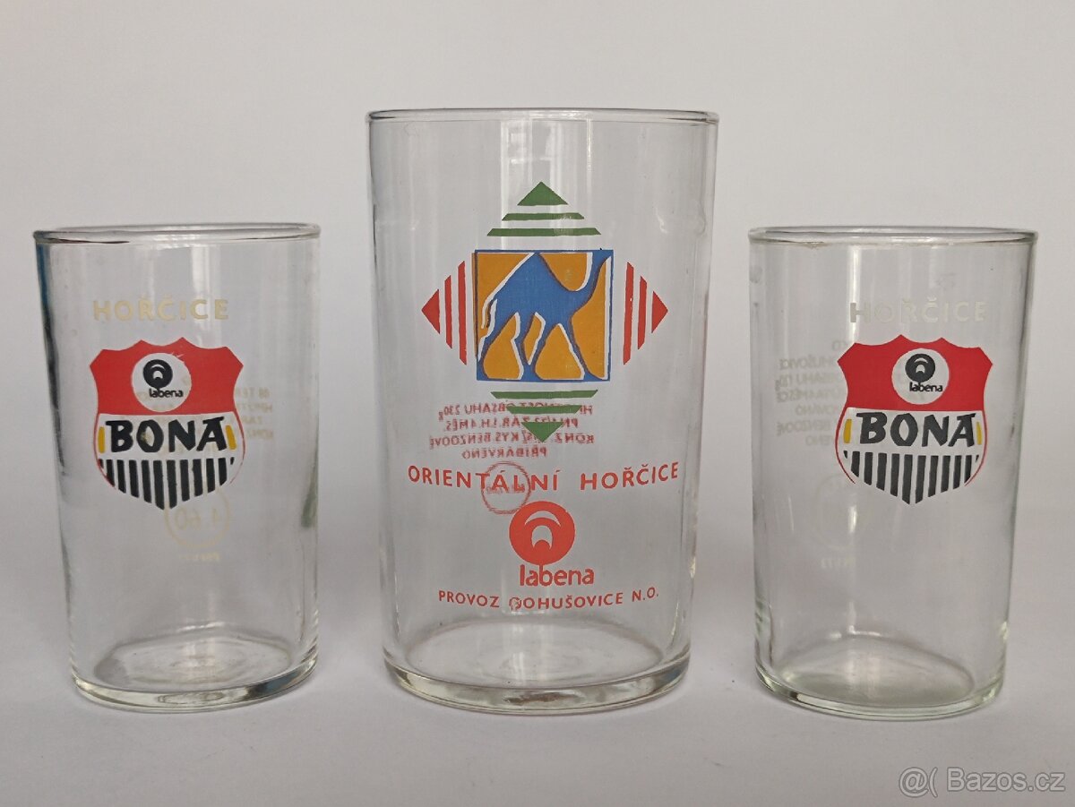 Retro sklenice od hořčice, 2dcl a 1dcl, 65.-/kus, pošta 79.-