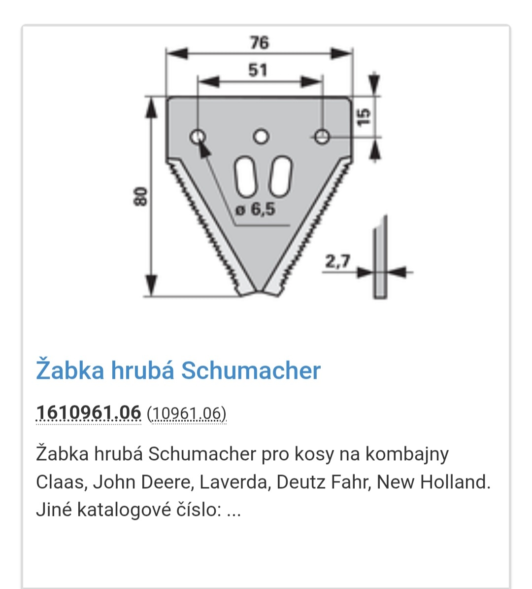 Prodej žabky kombajnové lišty