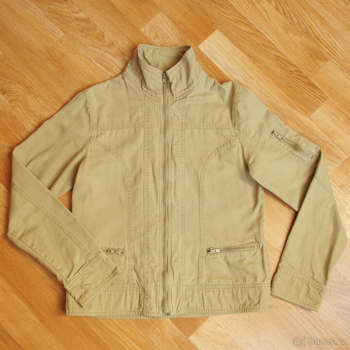 Dámská letní plátěná béžová bunda na zip, vel. 38