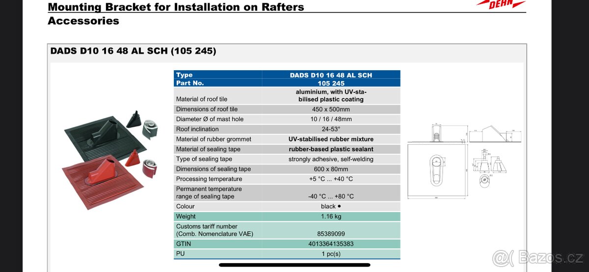 DEHN 105245 Set pro průchod střechou černý